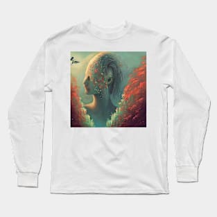 Portrait with red leaves in Beksinski style Long Sleeve T-Shirt